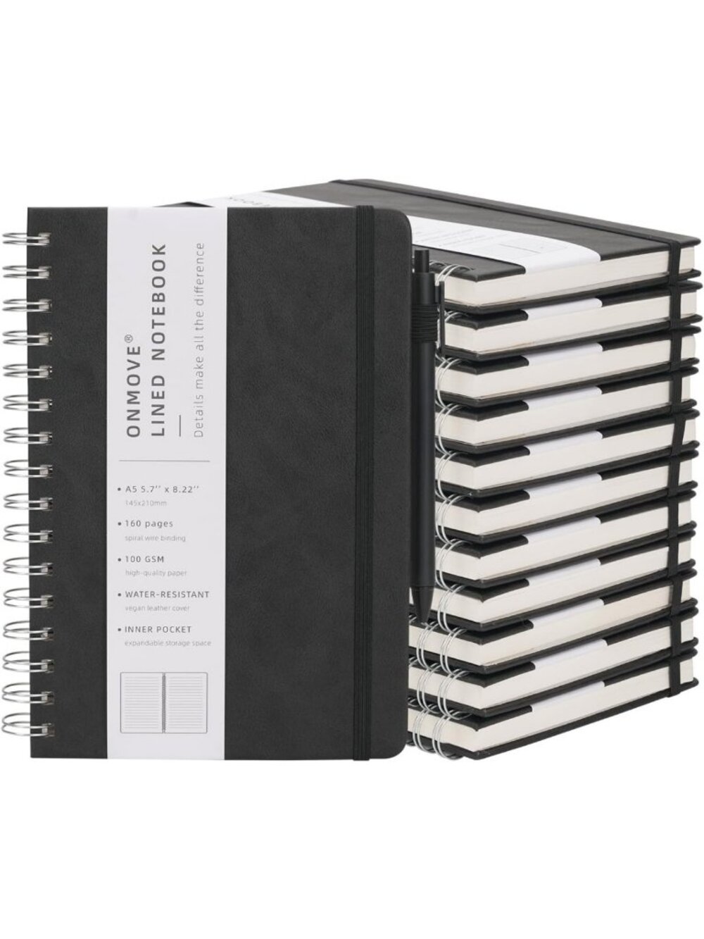 12-Pack A5 Spiral Notebooks with Leather Cover & Pen Holder - Thick 100 GSM